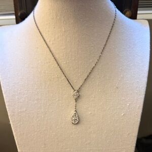 Vintage Napier Drop Pendant Silver Tone Necklace with a Celestial Design.